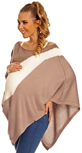 Happy Mama Women's Maternity Knit Poncho Colour Block Sweater Jumper Wrap. 309p (Cappuccino & Off White, ONE SIZE UK 8/10/12)