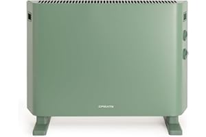 CREATE/WARM HANDY COLOURS/Convector calefactor aire verde sage/Función ventilador y aire caliente, hasta 20m², 4 modos, ligero, silencioso, bajo consumo, 57x 23x43 cm, 2000W