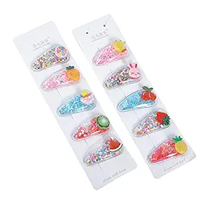 Hair Clips for Girls 10Pcs, Sequins Snap Hair Clips, Non Slip Barrettes for Baby Girls Toddlers Kids Teens, Transparent Shiny Fruit Cartoon Animal Hairpins, Elegant Glitter Hair Accessories Random