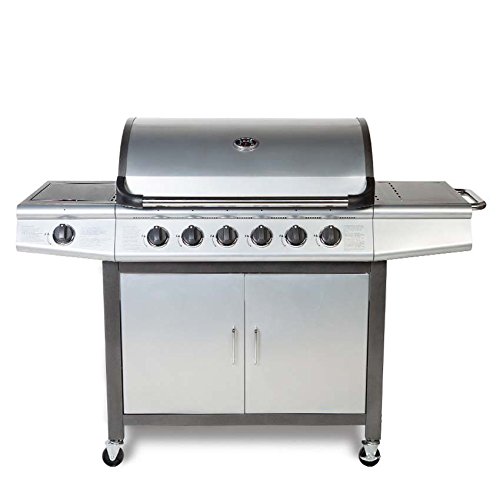 TAINO® Gasgrill BBQ Grillwagen 6 Edelstahl-Brenner 1 Seitenkocher Gas-Grill TÜV Farbe Silber / Anthrazit (6+1) - 9
