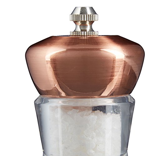 Relaxdays Gewürzmühlen Set mit Mühlenuntersetzer, manuell, Keramikmahlwerk, HxBxT: 7 x 3,5 x 3,5 cm, kupfer - 4