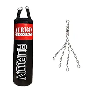 AURION 2525 Filled Punching Bag 5 FEET Strong Punching Bag Filled for Boxing MMA Sparring Punching & Punching Bag Chain (Silver) Combo