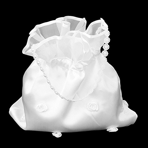 ULTNICE Brautbeutel Brauttasche Satinbeutel Handtasche mit Perlen Blüten (Weiß) - 3
