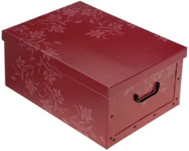 Stabile Aufbewahrungsbox mit Deckel rot Blumen 51x37x24,5cm