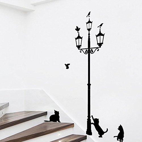 TOOGOO(R) 3 kleine Katze unter Strassenlaterne DIY Wandaufkleber Wallpaper Art Decor Wandtattoo Zimmer Wandbild(schwarz) - 4