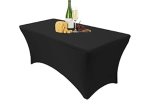 Dololoo Stretchable Tablecloths 6ft for Rectangle Tables, Fitted Spandex Rectangular Patio Table Covers, Market Stall Table Cover, Wedding, Party, Kitchen, Beauty Event Decoration-Black