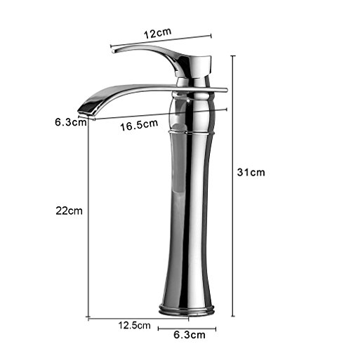 BONADE® Hoher Auslauf Einhebel-Waschtischarmaturen Wasserfall Wasserhahn Armatur Bad für Badezimmer Waschbecken, 59 Kupfer, Chrom - 4