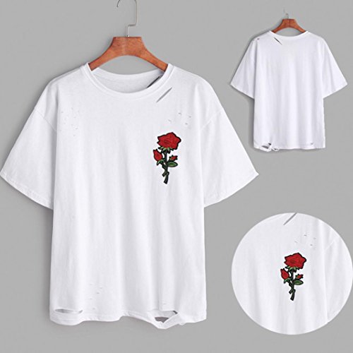 Sommer Bluse, lmmvp Damen Casual Rose drucken lose Tops Short Sleeve T-Shirt - 7