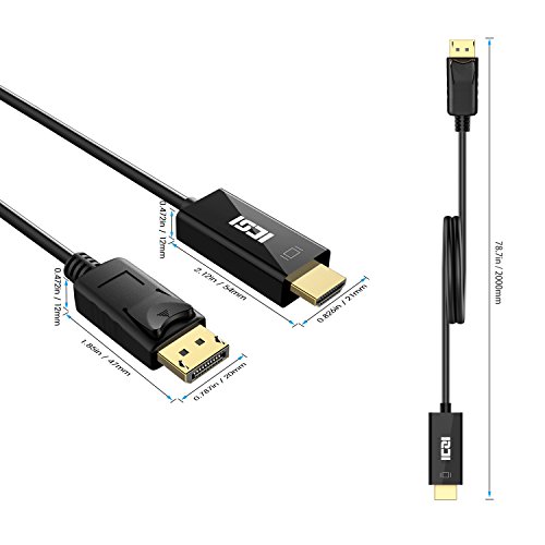 ICZI HDMI Kabel, Male to Male Vergoldet 1080p DisplayPort auf HDMI Adapter Schwarz (2m) - 4