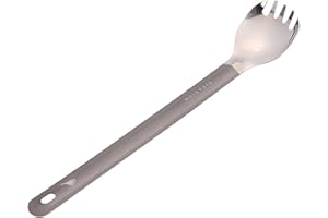 TOAKS Titanium Long Handle Spoon Spork with Polished Bowl Outdoor Camping Cutlery (SLV-14)