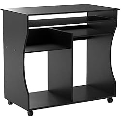 Yaheetech Meuble Bureau Informatique pour Ordinateur à roulettes avec Grand Support Clavier Coulissant 4 étagères Noir