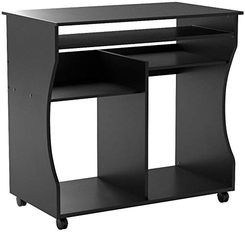 Yaheetech Meuble Bureau Informatique pour Ordinateur à roulettes avec Grand Support Clavier Coulissant 4 étagères Noir