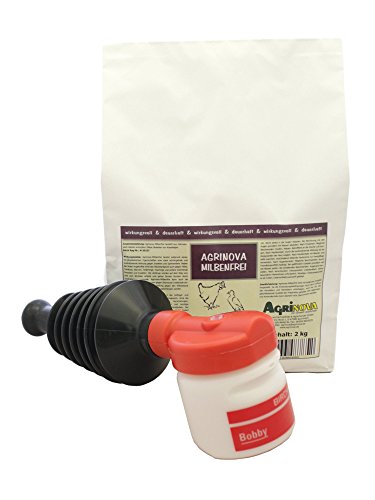 AGRINOVA Milbenfrei 2 kg + Handstäube-Gerät BOBBY im Sparset zur Bekämpfung der Roten Vogelmilbe und anderer Parasiten in der Tierhaltung, in Stallungen und in Räumen.
