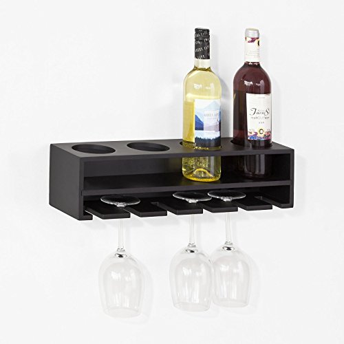 SoBuy® Weinflaschenhalter, Wandregal mit Weinflaschenablage und Weinglashalter, Hängeregal, Gläserhalter, FRG66-L-SCH