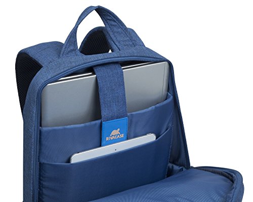 RIVACASE Notebook Rucksack bis 15.6“ – Stilvolle Tasche aus wasserabweisenden Material und extra verstärkten Seiten – Blau - 9