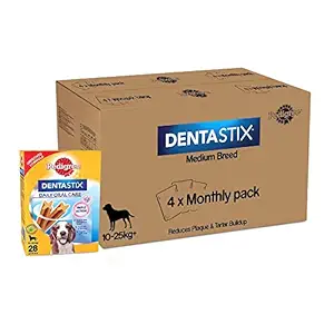 Pedigree Dentastix Large Breed (25 kg+) Oral Care Dog Chew Treat, Reduces Plaque And Tartar Buildup, Pack of 16 - Value Pack ( 4 X 4 Monthly Pack)