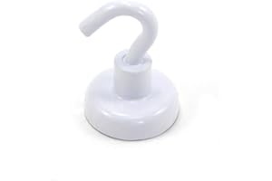 FIRST4MAGNETS Aimant de Crochet Néodyme Peint en Blanc de 25mm Avec Crochet M5 Pour Réfrigérateur, Tableau Blanc, Tableau D'Affichage, Classement Ou Bureau - 25mm de diamètre x 36,5mm de Haut - 20kg de Traction