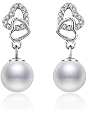J.Vénus Damen Ohrstecker Ohrringe Set Basic 925 Sterling Silber Perle, Herz Ohrringe mit Etui（ewige Liebe- Weiß）