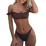 JMETRIC Einfacher Einfarbiger Damen-Badeanzug mit Fester Farbe Zweiteiliger Bikini