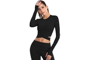 FFWTPY Maglia Sportiva da Donna Magliette a Maniche Lunghe Yoga Top Corto Senza Cuciture Camicia Sportiva Allenamento Asciugatura Rapida Magliette per Fitness Palestra