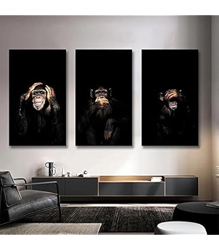 Biuteawal Affen-Wandkunst – 3-teilig, 40x80 Cm, Leinwanddruck Mit Gorilla & Musikbrille