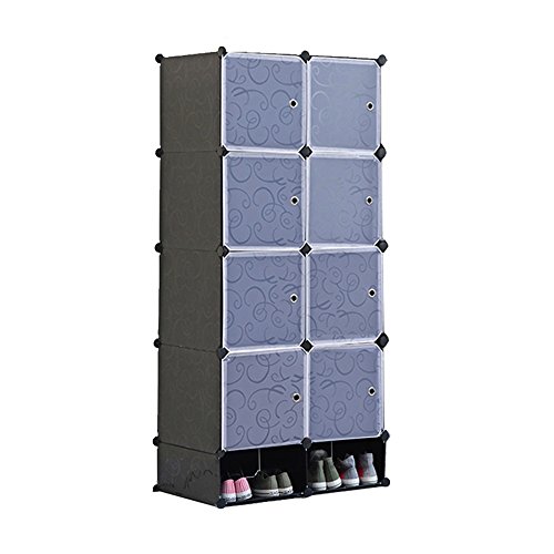 MCTECH® Regalsystem Kleiderschrank DIY Schrank Garderobenschrank für Kleidung, Schuhe, Spielzeug und Bücher (8 Boxen, Schwarz (mit Schuhschrank)) - 4