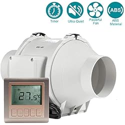 HG POWER 4" ventilateur d'extracteur en ligne avec Minuteur Contrôleur Extracteur de Conduit silencieux pour la cuisine, les tentes de culture, l'atelier, hydroponique (ø100mm)