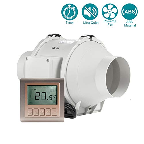 HG POWER 4" ventilateur d'extracteur en ligne avec Minuteur Contrôleur Extracteur de Conduit silencieux pour la cuisine, les tentes de culture, l'atelier, hydroponique (ø100mm)