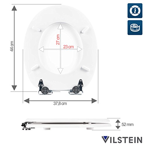 VILSTEIN© WC-Sitz und Toilettendeckel mit Absenkautomatik, Antibakteriell, Stabile Metall-Scharniere verchromt und rostfrei, hochwertige und stabile Qualität aus MDF Holz, WC Deckel, Weiß - 7