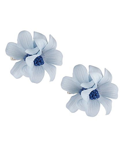 SIX „Festival“ 2er Set Doppelpack silberne Haarspangen mit blauen Blumen Blüten (329-863) - 2