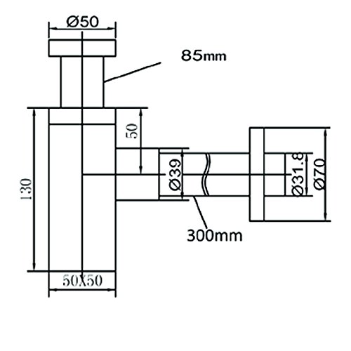 Design Siphon Geruchverschluß 1 1/4″, eckige Form, Messing verchromt - 2