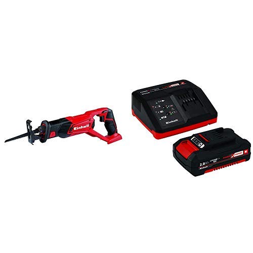 Einhell TE-AP 18 Li -Sierra de sable inalámbrica, sistema de gestión de la batería, 18 V, carcasa con soportes + 4512040 Kit con Cargador batería de Repuesto, tiempo de carga: 30 Minutos