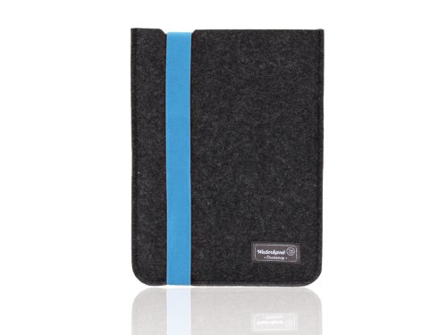 Waterkant Deichkönig Strap Wollfilz Tasche für MacBook Pro 15 Zoll mit Retina Display, Sleeve in Grau mit blauem Gummiband - 5