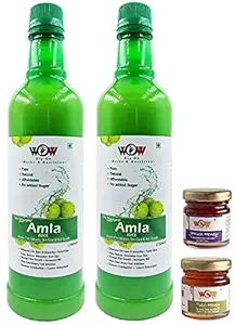 WOW ZIP - GO HERBS & NUTRITION Amla Juice 750Ml 1+1 Free ( Pack Of 2) and Tulsi And Jamun Free Honey (55x2 g)
