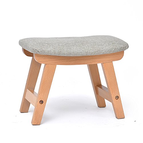 HM&DX Tapizado Puff Taburete,Lino Confort Asiento del Amortiguador Curvo Madera sólida Resto del pie Taburete del sofá -B