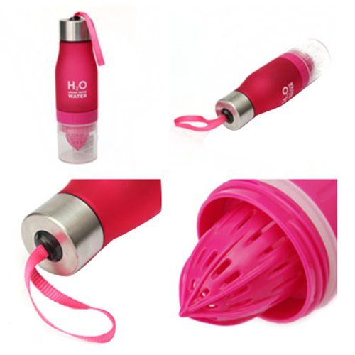 Frucht Infuser Wasserflasche – TOOGOO(R)650ML Obst Fuzer aufgiessend Teeei Wasserflasche Sport Gesundheit Saft Hersteller Getraenk rosa rot - 2