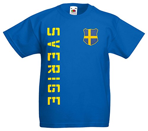 Schweden Sverige Kinder EM 2016 T-Shirt Trikot Name Nummer (Royalblau, 116)