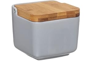 D,CASA Salero Cocina Ceramica con Tapa Madera para Cocina Factory - Gris - 700 ml