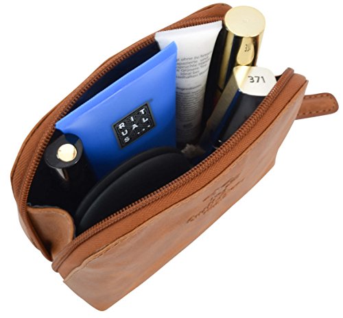 Kosmetiktasche Leder Gusti Leder studio „Leo“ Geldbörse Geldtasche Kulturtasche Wasserfester Innenstoff Kosmetik Tasche Utensilientasche Schminktasche Reisebeutel Beauty Case Hellbraun Braun 2A5-20-1wp - 3