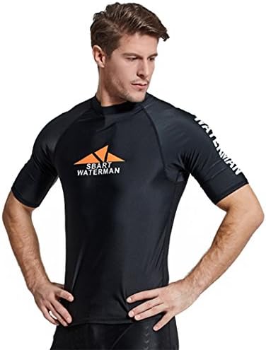 SANANG Men Long Sleeves Swimwear Rashguard Surf Diving Shirt Swimming Spearfishing Kitesurf Rash Guard Tops 760/763 (Black Short Sleeve, X-Large)
