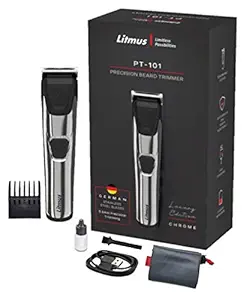 Litmus Precision Beard Trimmer PT-101(Luxury Edition, CHROME), Waterproof | Corded & Cordless | Run Time: 70 mins