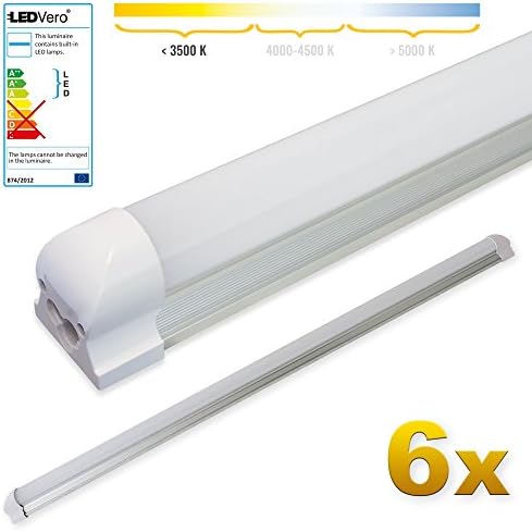 LEDVero 6x SMD LED tube with fixture fluorescent tube in warm white T8 G13 frosted cover - (47.24) 120 cm, 18W, 1800 lm - ready for assembly