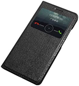 ERLI Huawei Honor 5X Case, Cowhide [GENUINE LEATHER] Ultraslim Flip Cover Case[Smart Window View] + Intelligent Sleep + PC Material Bottom Shell (Black)