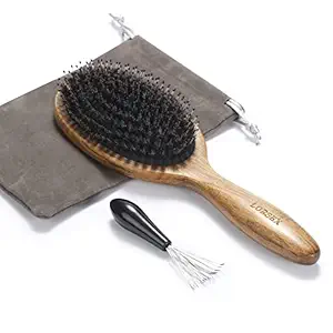 LORSEX Hair Brush, Boar Bristle Detangling Hair Brush for Women Men Kids, for Thick Curly Thin Long Short Wet/Dry Hair, Adds Shine and Makes Hair Smooth, No Pulling