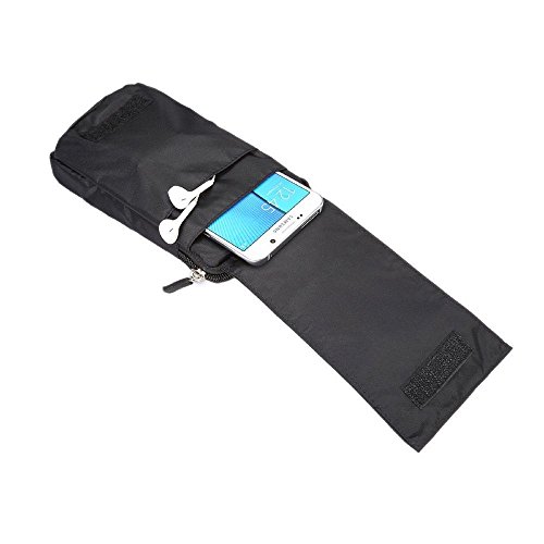 DFV mobile - Multi-functional Universal Vertical Stripes Pouch Bag Case Zipper Closing Carabiner for => KYOCERA TORQUE X01 KYF33 > BLACK XXM (18 x 10 cm)