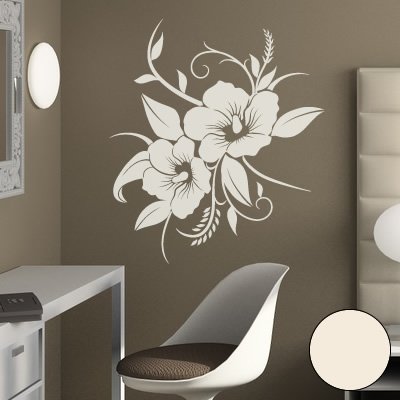A690 Wandtattoo "Hibiskusblüte" 70cm x 58cm creme-weiss (erhältlich in 40 Farben und 4 Größen)