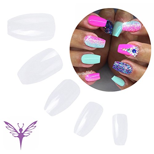 Ejiubas Clear Ballerina Design Full Cover Artificial False Nail Tip - Pack of 500 Pcs with Clear Case