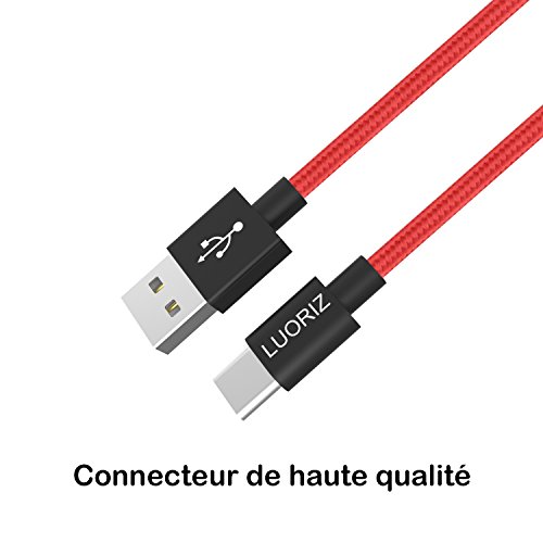 LUORIZ C  ble USB Type C  2M  Lot de 3  Nylon Tress   Rapide Chargeur Cable USB C Charge Data Synchro pour Samsung Galaxy S8 Note 8 Huawei P9  P10 Nexus 6P Nova OnePlus 2 3T 3  HTC 10 LG G5 G6 Sony Xperia XZ Nokia 7 8 Google Pixel 2 C XL 2 XL Lumia 950 Xiaomi Meizu Nintendo Switch Macbook Pro et D autres Dispositifs qui Supportent USB C - Rouge