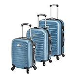 pro.tec Kofferset 3tlg - Blau - Hartschalenkoffer Reisekoffer Set Trolley...