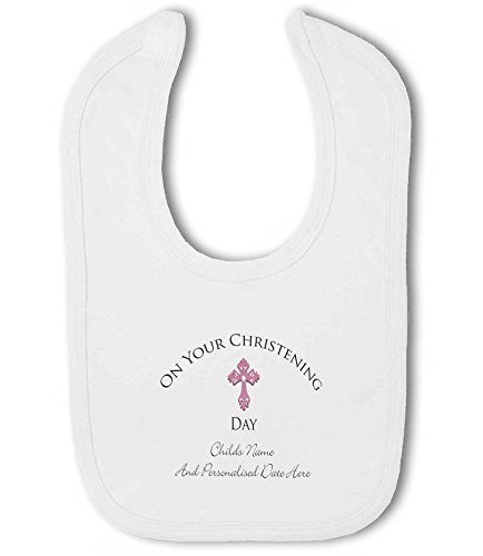 Personalised name and date Christening Bib girl - Baby Bib